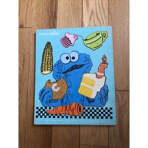 VINTAGE Playskool 1974 Cookie Monster “C” Words Wooden Tray Puzzle, 8 pieces
